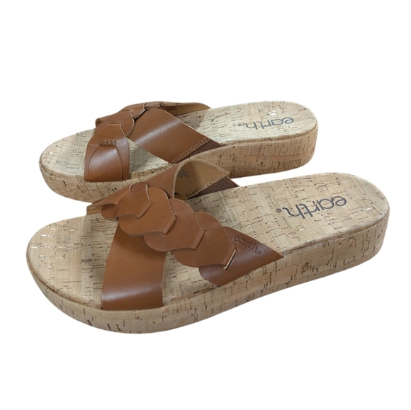 Earth Shoes - Earth Scotti Platform Leather Dark Natural Slide Sandal Size 8.5